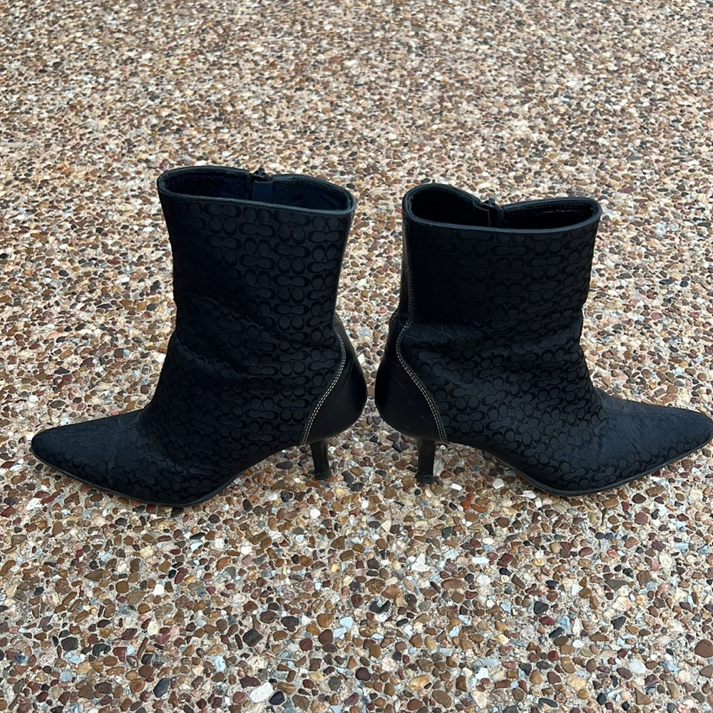COACH Women Leather and Knit Black Sock Booties 3” Heel Made in Italy Size 7B - Picture 5 of 7